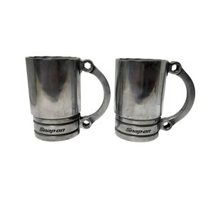 Snap-on SF201 USA Socket Mugs Set of 2 Silver Metal Industrial Automotive Cups